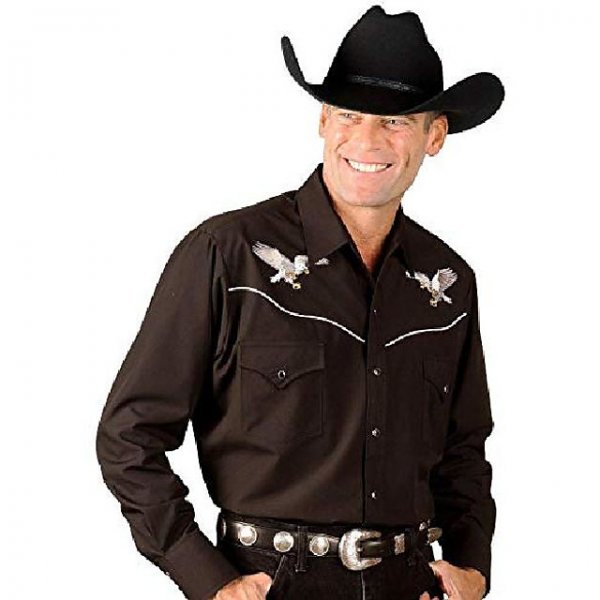 Men's Long Sleeve Western Shirt With Eagle Embroidery