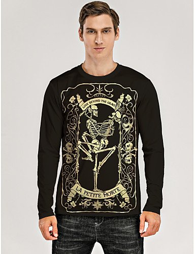 Men's 3D Graphic Skull T-Shirt Print Long Sleeve Daily Tops Black