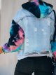 Women's Single Breasted One-Button Denim Jacket Short Print Sports Light Blue