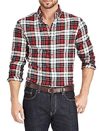 Mens Classic Fit Performance Flannel Plaid Casual Shirt Red White