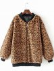 Women's Zipper Stand Collar Teddy Coat Regular Leopard Daily Basic Brown / Loose