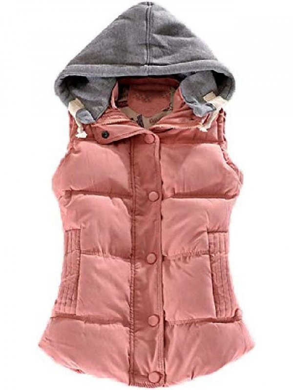 Women's Winter Warm Quilted Padding Puffer Vest With Removable Hood