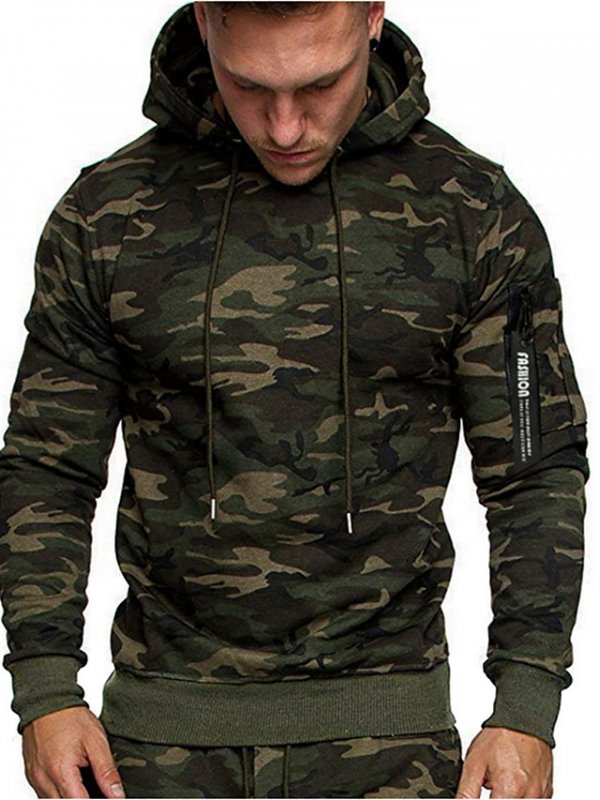 Men's Hoodie Camo/Camouflage Hooded Daily Basic Hoodies Sweatshirts Army Green Gray