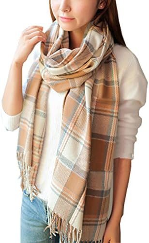 Gray plaid striped scarf