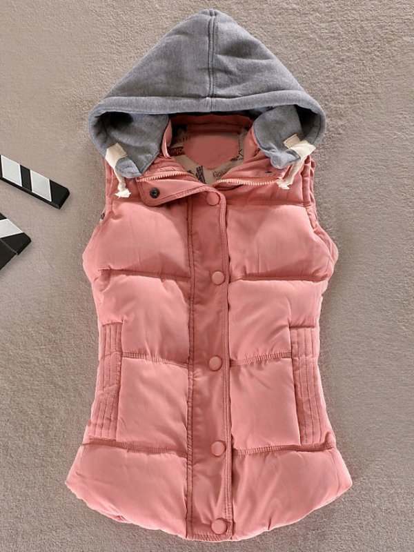 Women's Winter Warm Quilted Padding Puffer Vest With Removable Hood
