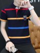 Men's Striped Polo Short Sleeve Daily Tops White Navy Blue