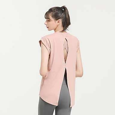 Women's Yoga Top Split Fashion Dark Pink Light Green Pink Dark Gray Gray Spandex Yoga Fitness Gym Workout Top Short Sleeve Sport Activewear Breathable Quick Dry Comfortable