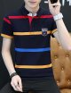 Men's Striped Polo Short Sleeve Daily Tops White Navy Blue