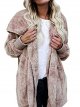 Women Casual Jacket Open Front Solid Plush Hooded Cardigan Coat Outwear Pockets Khaki