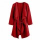 Women Casual Tops Waterfall Collar Pocket Front Wrap Coat Jacket Outwear Red