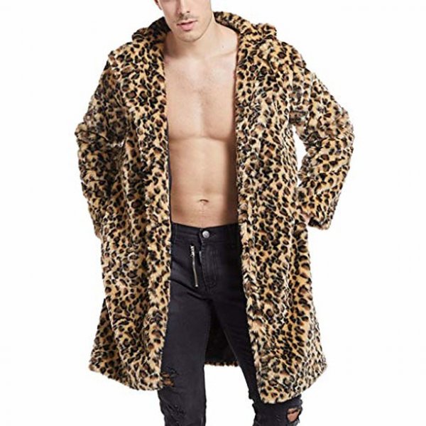 Men Leopard Winter Warm Fashion Outdoor Woolen -Fur' Coat Collar Overcoat Man Coat Jacket Set