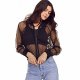 Women Black See Through Mesh Sheer Bomber Jacket Sports Cover Up Shirt Rave Festival Top