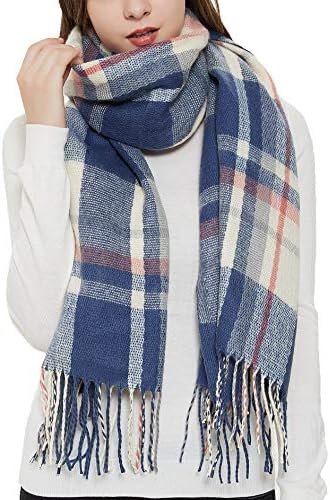 Blue and white checked scarf