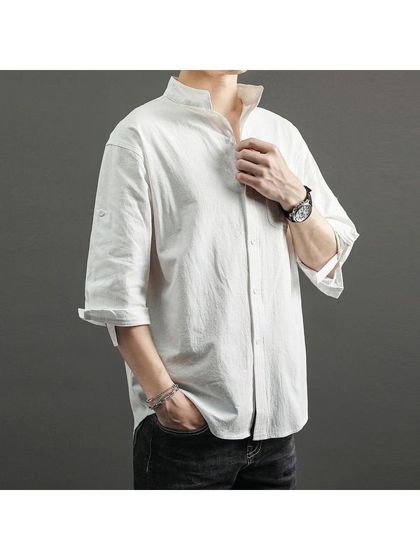 Cotton and linen short sleeve shirt