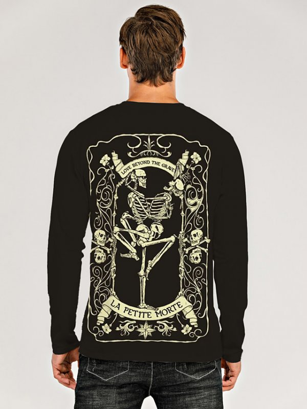 Men's 3D Graphic Skull T-Shirt Print Long Sleeve Daily Tops Black