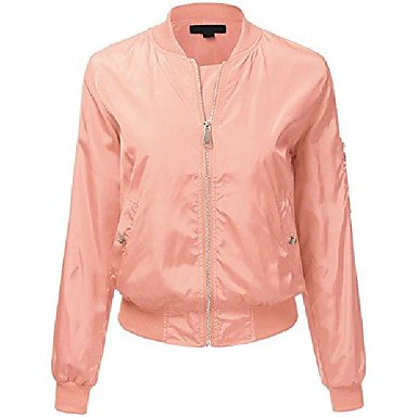 Womens Classic Multi-Layered Zip Up Bomber Jacket Snap On Pockets-M-Pink